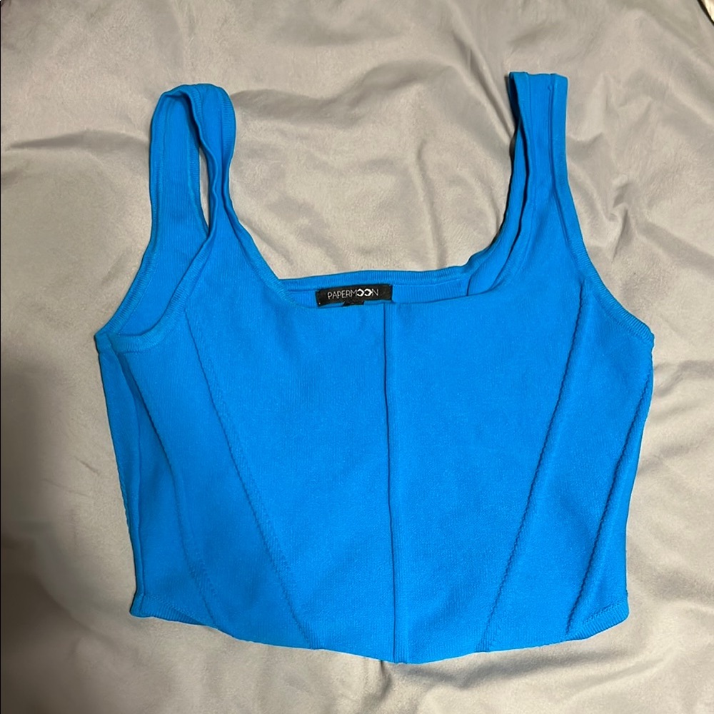 Papermoon Blue Fitted Crop Tank Top